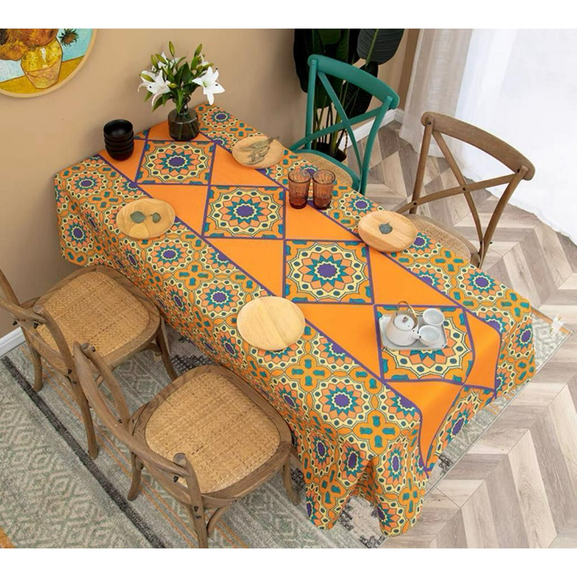 Genérico - Mantel Rectangular Antimanchas 140 X 230 Cm - Maracuyá Mándalas