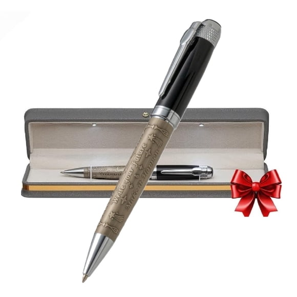 Pluma Elegante S&R Somit Grabada en Caja de Regalo de Lujo Negro y Plata