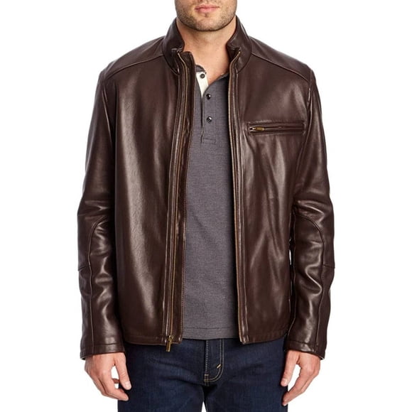Chaqueta De Cuero Cole Haan Cuello Alto Java Hombre