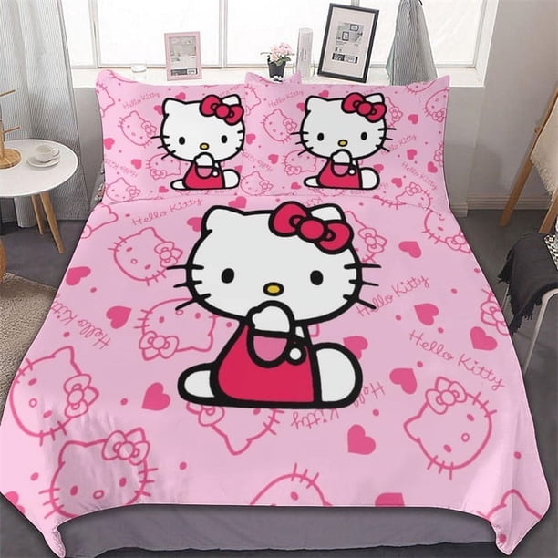 Kawaii HelloKitty Duvet Cover for Women Girls Cute Lightweight 3-Piece Duvet Cover Set Including 1 Duvet Cover and 2 Pillowcases
