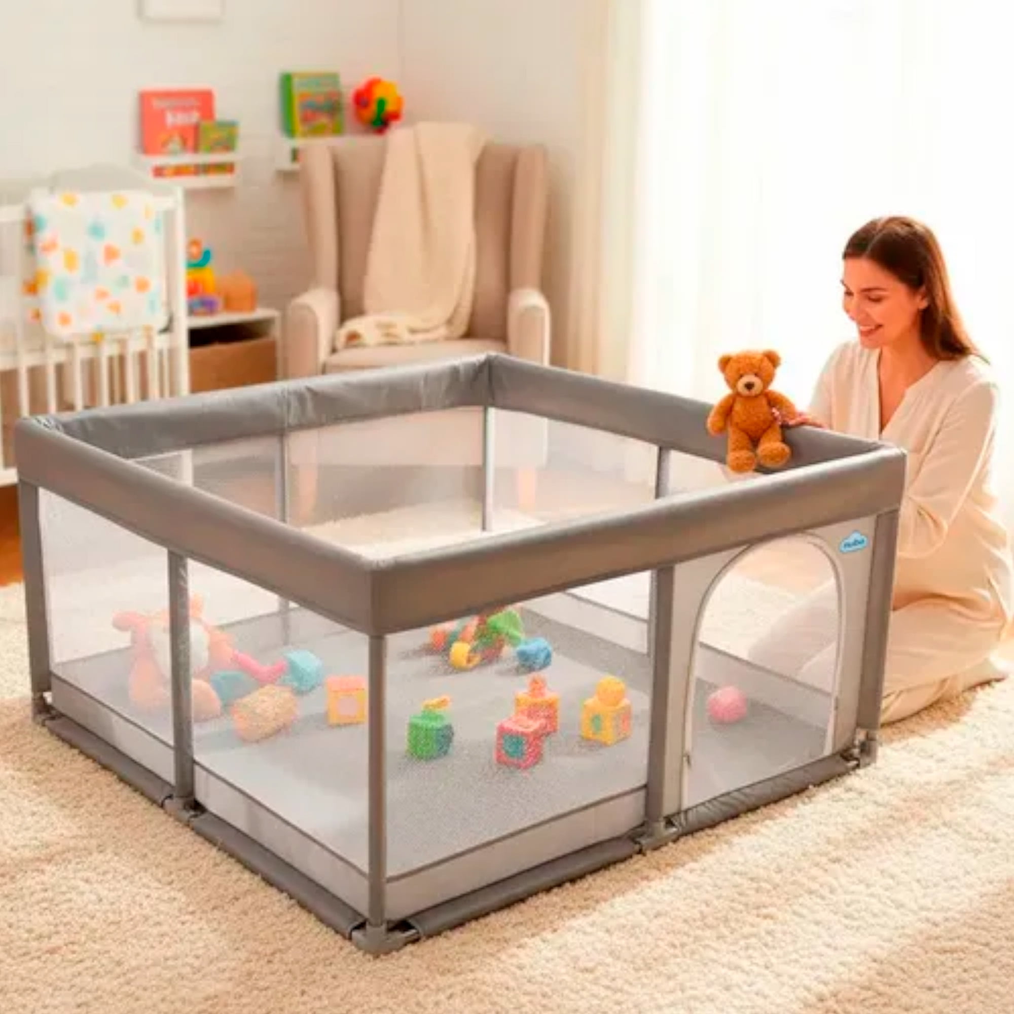 Corral Infantil Bebé Nubo Malla Tela Oxford Pelota 120x120cm