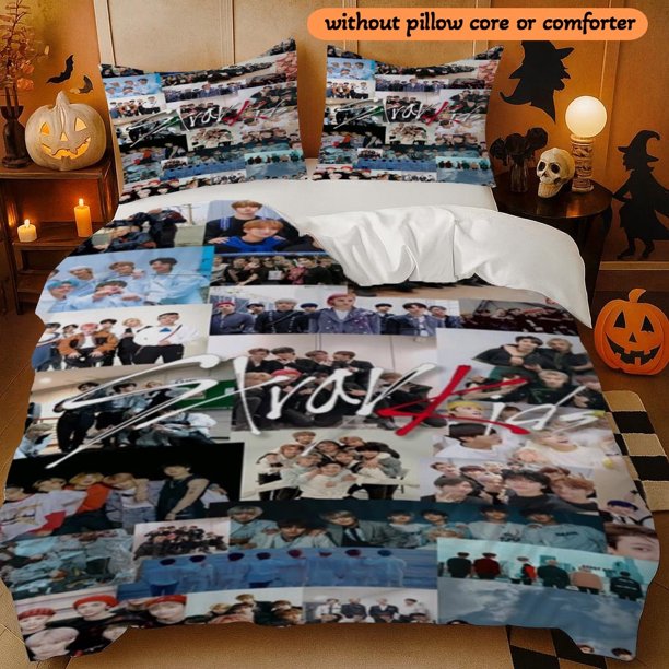 3pcs Stray K-ids Men'S Group Printed Duvet Cover Set Halloween and Christmas Home Decor Essential