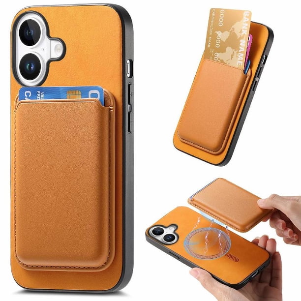 Funda de Cuero Magnética con Tarjetero para iPhone 16 Cubierta Delgada Amarillo