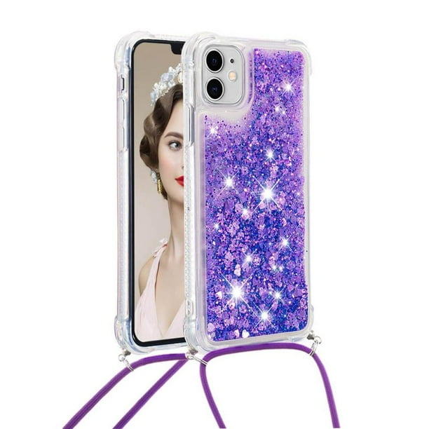 Funda FOXDOCK para iPhone 11 con Cuerda Ajustable, Brillo Líquido, Protección Antigolpes y Lente – Ideal para Regalo