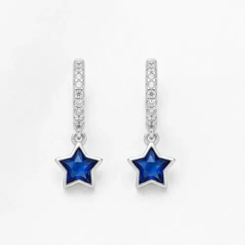 Marca - Aro Argollas Plata 925 Circonita Pavé Estrella Azul Nordvik Plateado