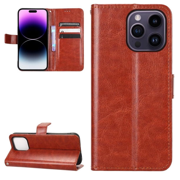 Funda tipo libro para iPhone 15 PRO, cartera todo‑en‑uno, funda multifuncional con tarjetero y correa de muñeca desmontable
