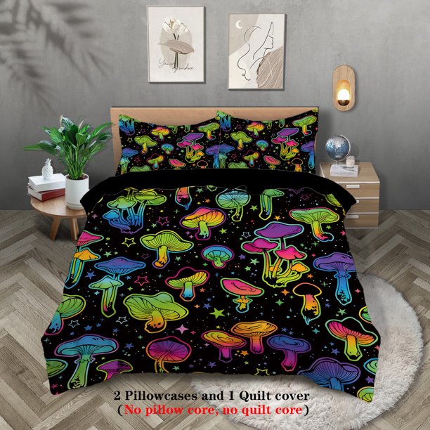 x348 Bed Sheets-piece down duvet cover with gradient mushroom print ( down duvet cover pillowcases, no core) Halloween themed bedding set 3-Piece Bedding Set (1 Duvet Cover + 2 Pillow Shams) nj348