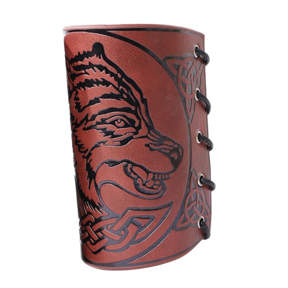 Viking Bracers Arm Armor Cuff Wolf Muñequera Muñequera Para Cosplay Mujer Marrón