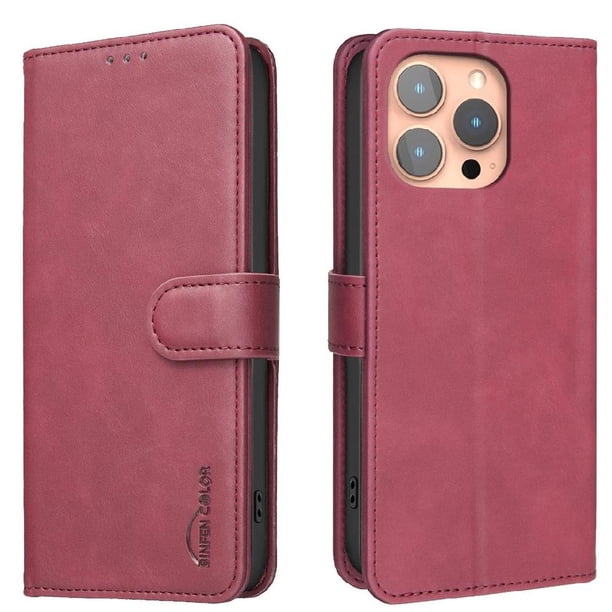 Funda Billetera para iPhone 15 PRO MAX Protección RFID y Soporte Ajustable Rojo