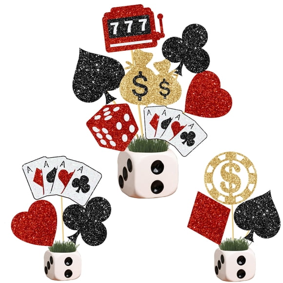 Centro de mesa para fiestas de casino, 14 unidades, con purpurina, temática de Las Vegas