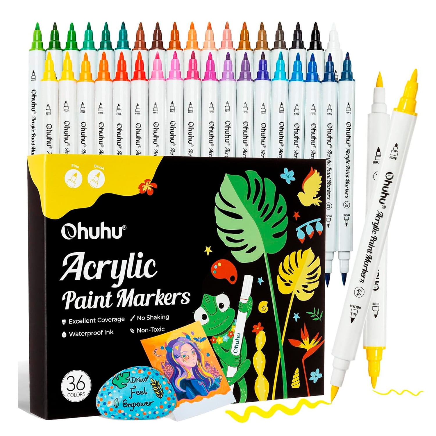 Ohuhu 36 Marcadores Acrílicos Doble Punta Pincel & Fina