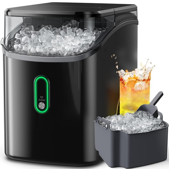 Máquina de hielo en forma de pepitas Silonn para encimera, 15 kg/día con cuchara, color negro