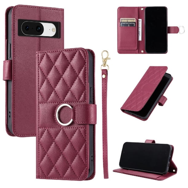 Funda Acolchada con Anilla y Correa para Google Pixel 8A Slots para Tarjetas Rojo
