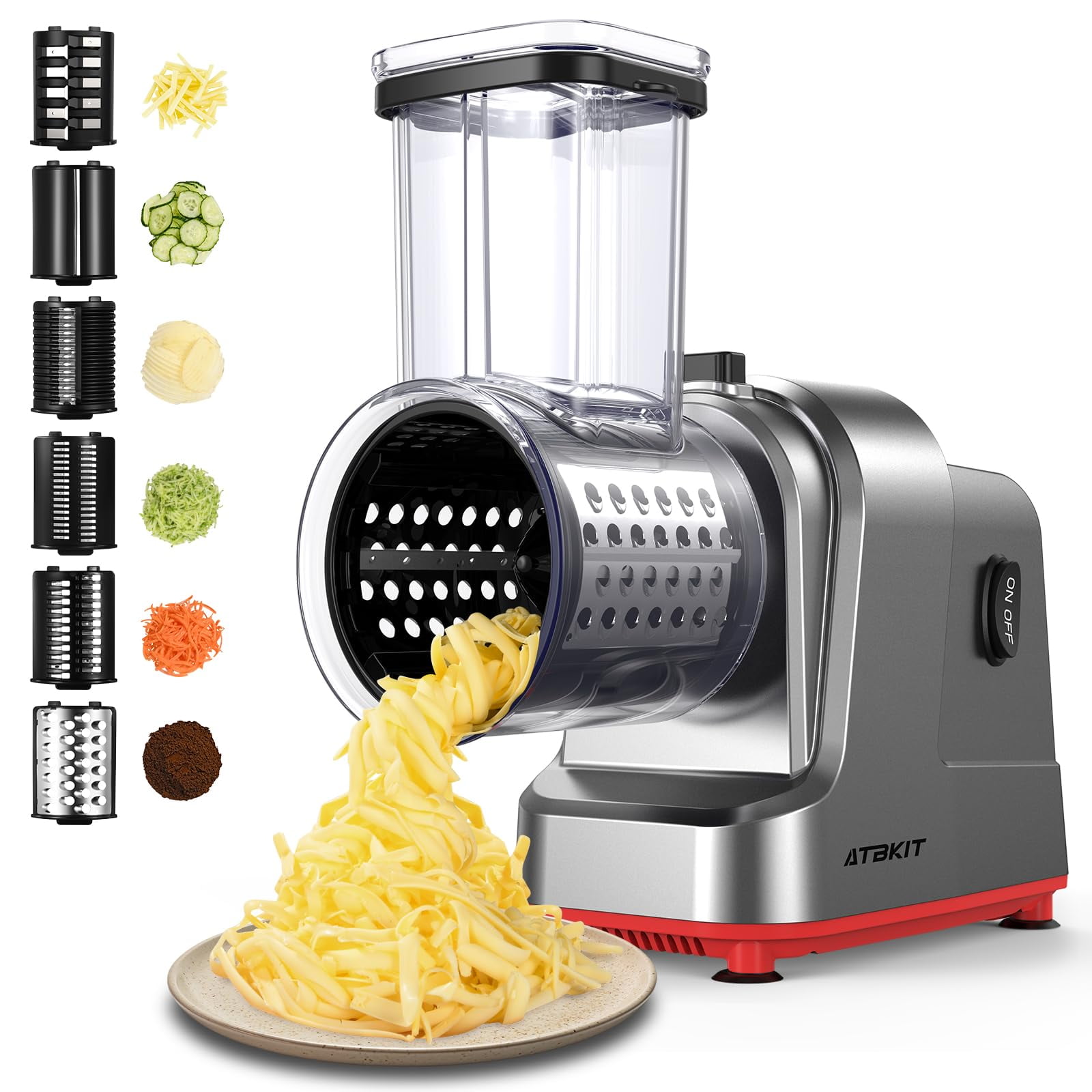 Rallador De Queso Eléctrico Atbkit 250w Con 6 Cuchillas 110v