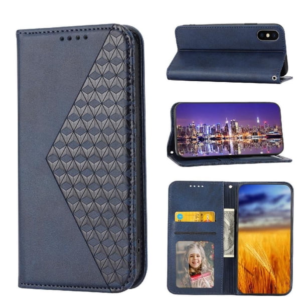 Funda Flip FOXDOCK para iPhone XS Max , Estilo Billetera con Diseño Rombo, Correa de Mano y Soporte, Uso Diario