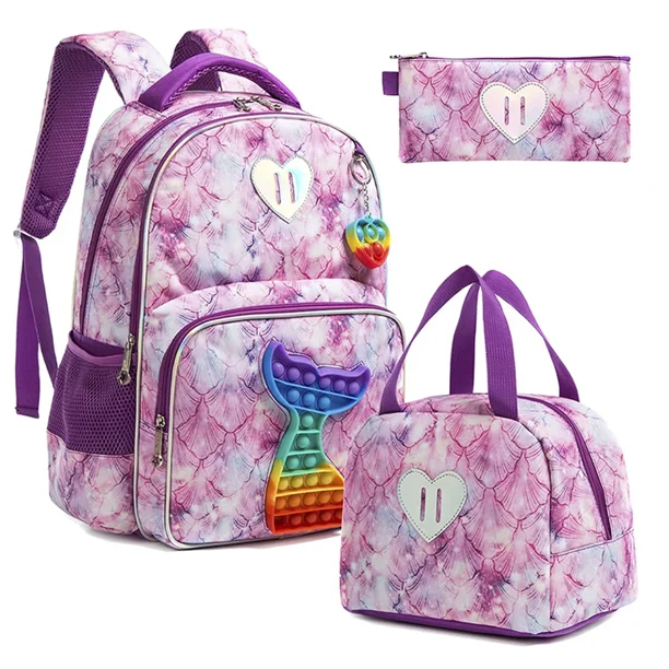 Bikab School Bags 3 in 1 Kids Bags for Girls Kawaii Backpack Waterproof Children School Bags for Girl 16" Bag for Girls Set