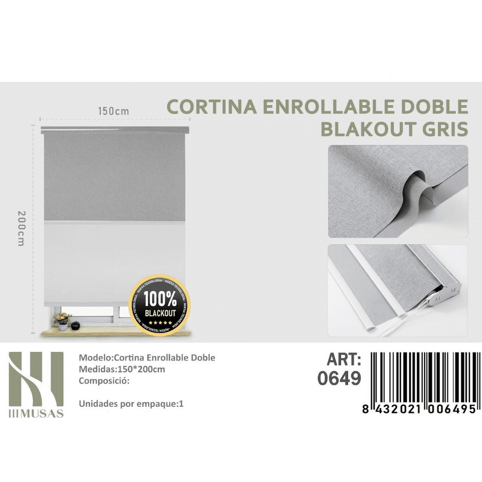 Mundo Shopping - Cortina Enrollable Doble Blackout Gris Jaspeada 150x200cm