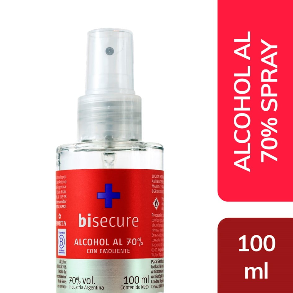 Alcohol Al 70% Con Emoliente 100ml Con Pulverizador - Bisecure