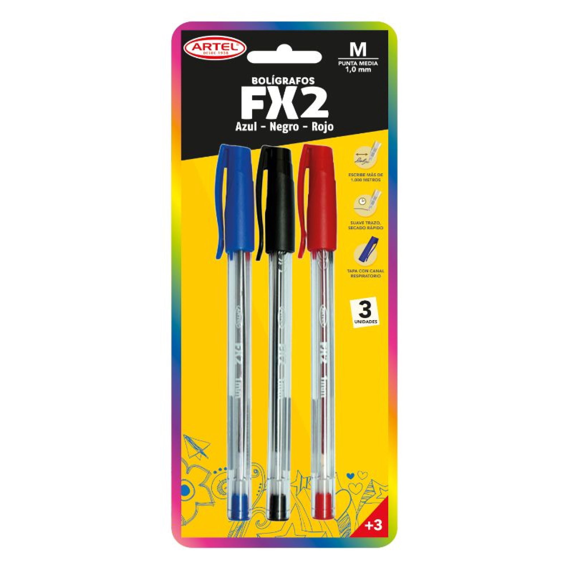Lápices Pasta 1.0 Mm, Pack 3 Un Azul-rojo-negro Artel