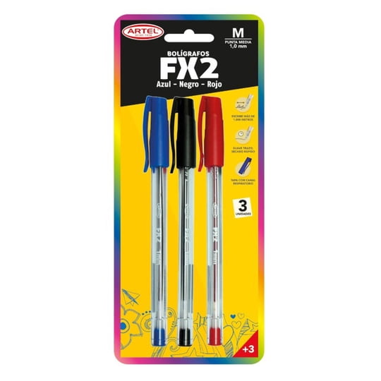Lápices Pasta 1.0 Mm, Pack 3 Un Azul-rojo-negro Artel