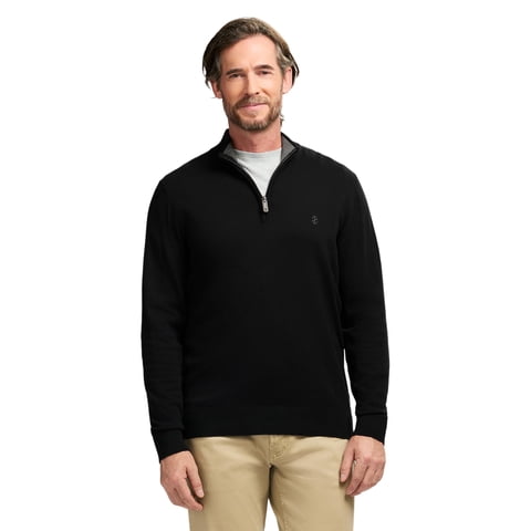 Jersey Izod Premium Essentials Para Hombre Con Cierre En Cuarto Y Cremallera, Color Negro