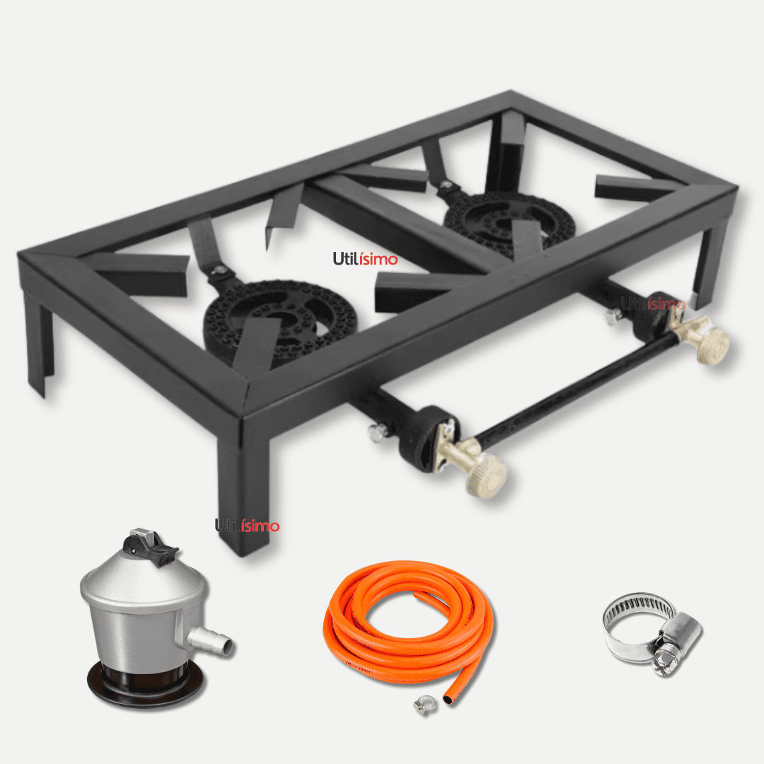 Line - Fogón Cocina A Gas Licuado 2 Platos + Kit De Instalación Camping Hogar