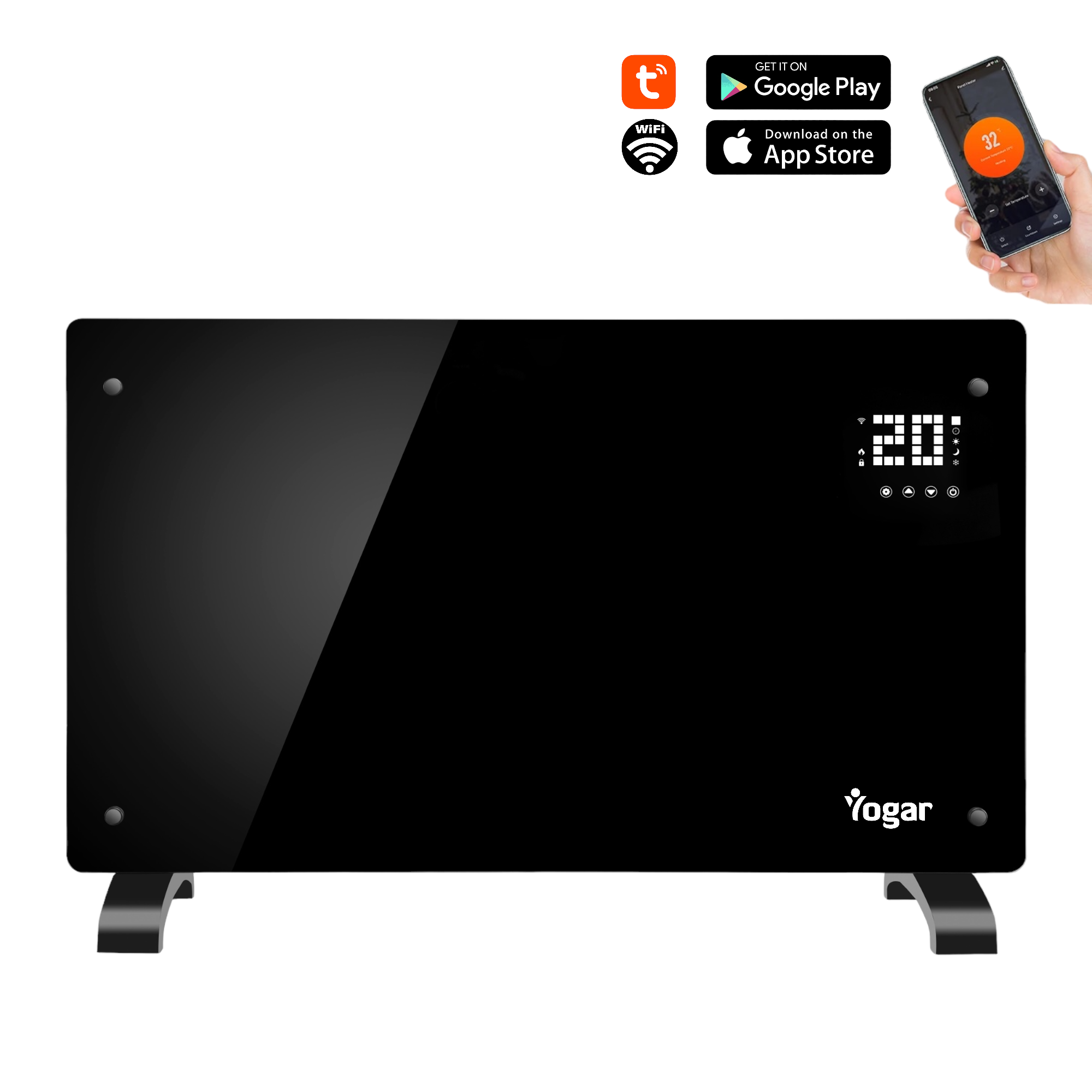 Convector Calefactor Panel Espejo De Vidrio Templado 2000W Yogar