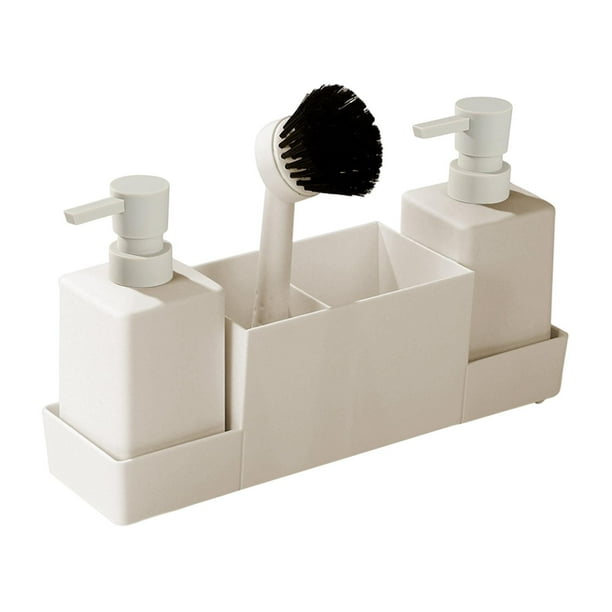 Dispensador de jabón líquido para manos de 4 uds, juego de cepillos de bandeja de almacenamiento de botellas de jabón, botella de bomba portátil multi beige