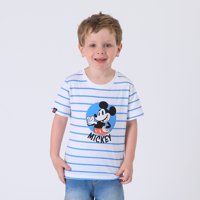 Polera Manga Corta Niño Blanco Rayas Mickey Disney