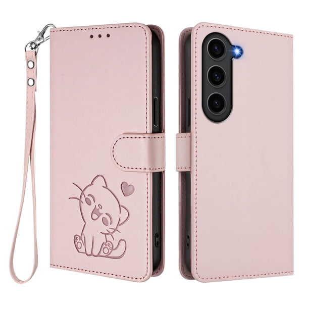 Funda Volteable con Diseño de Gato para Samsung Galaxy S23 FE, Rosa