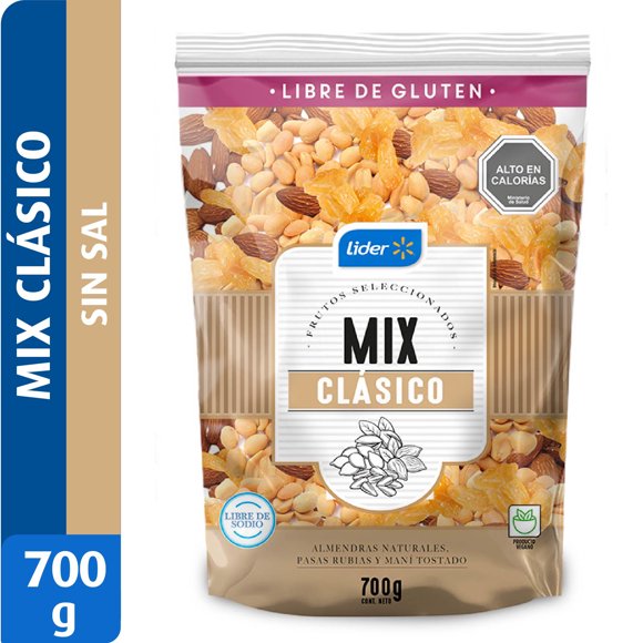 Mix Frutos Secos Mix de almendras, pasas rubias y maní tostado, sin sal, 700 g