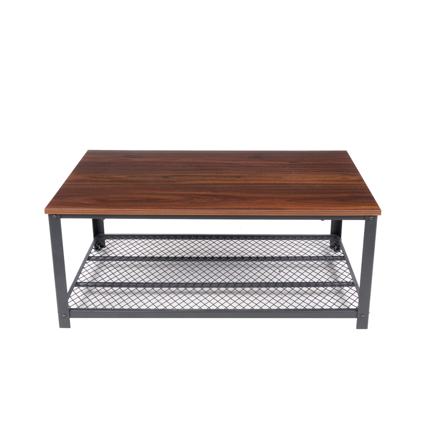 Klik Muebles - Mesa De Centro Metal Madera Oscura Walnut Enrejada 106x60
