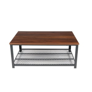 Klik Muebles - Mesa De Centro Metal Madera Oscura Walnut Enrejada 106X60