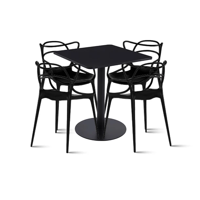Klik Muebles - Mesa Restaurant 70X70 Tubo Metal Cubierta Mdf + 4 Sillas Master Negras