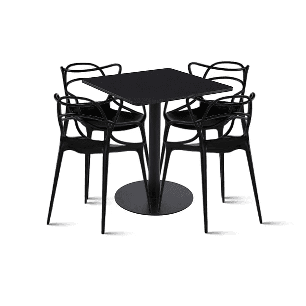 Klik Muebles - Mesa Restaurant 70x70 Tubo Metal Cubierta Mdf + 4 Sillas Master Negras