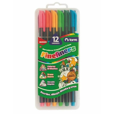 Marcadores Triangulares Fineliners 0,7Mm 12 Colores  Torre