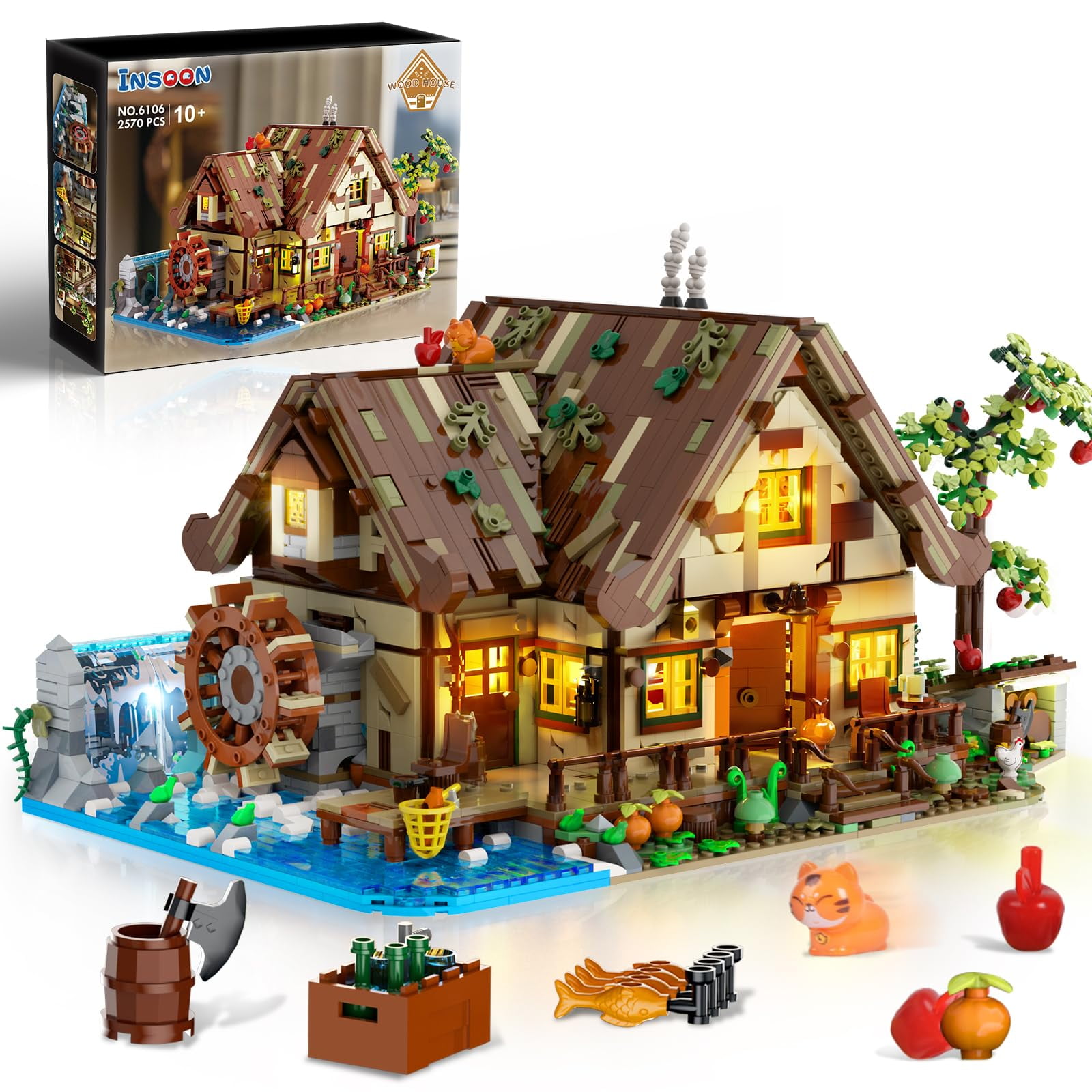 Set De Construcción Insoon Wood Cabin Con Luz Led, 2570 Piezas, 10-12 O Más