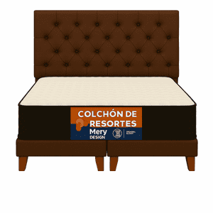 Ethan Desing - Cama 2 Plaza Capitoné + Respaldo 2P Capitone Cafe + Colchón 2P Mery Desing