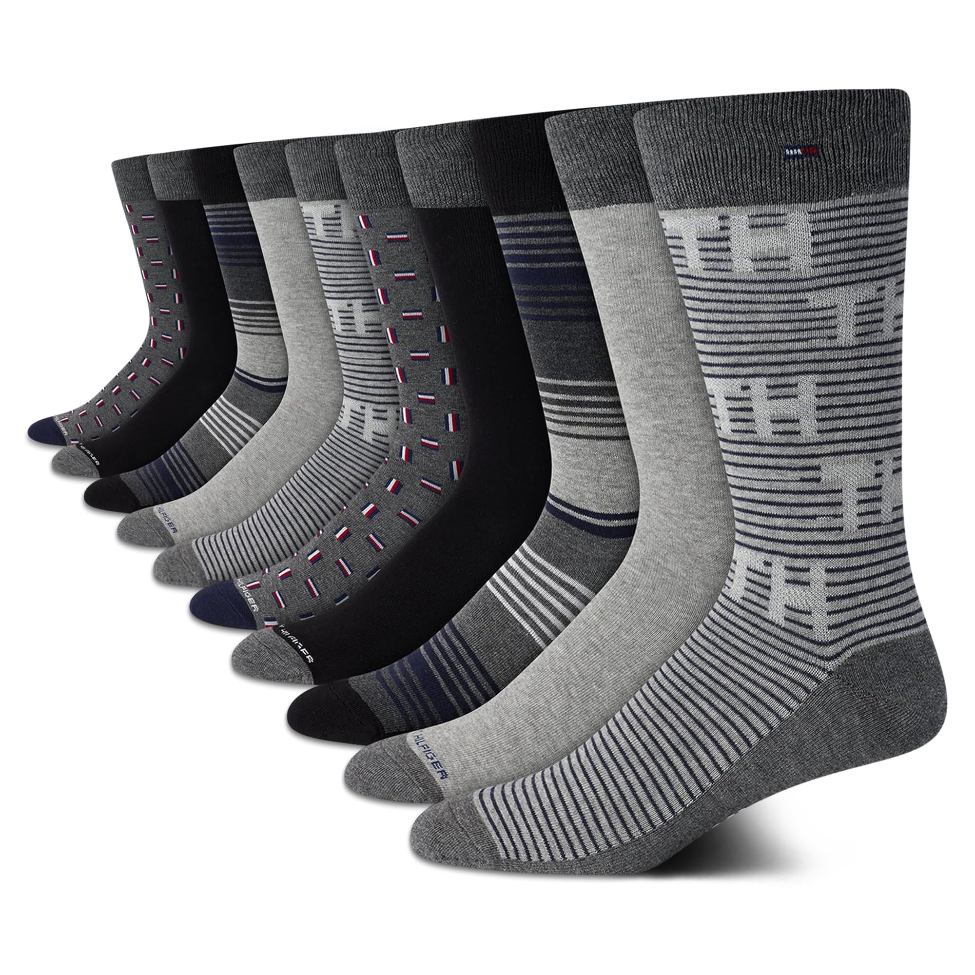 Pack De 10 Calcetines De Vestir Tommy Hilfiger Para Hombre, Tallas 7 A 12, Color Gris