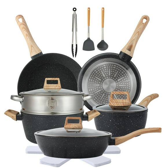 Juego de utensilios de cocina Anymark, 16 piezas, antiadherentes, con ollas y sartenes
