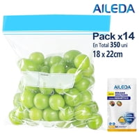 Aileda Con Cierre Hermético Para Alimentos 18X22Cms (M) En Total 14 Paquetes (Envasado Con 25 Unidades Por Bolsa)