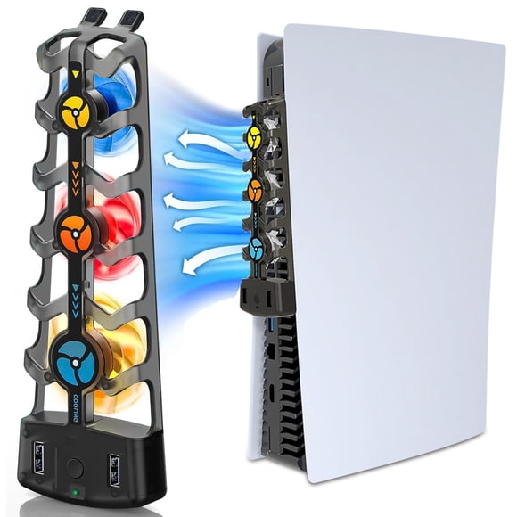 Ventilador de enfriamiento para PS5 Edición Disco y Digital con 3 ventiladores silenciosos de velocidad ajustable y luz RGB, accesorio de sistema de enfriamiento de alta eficiencia con HUB USB 2.0