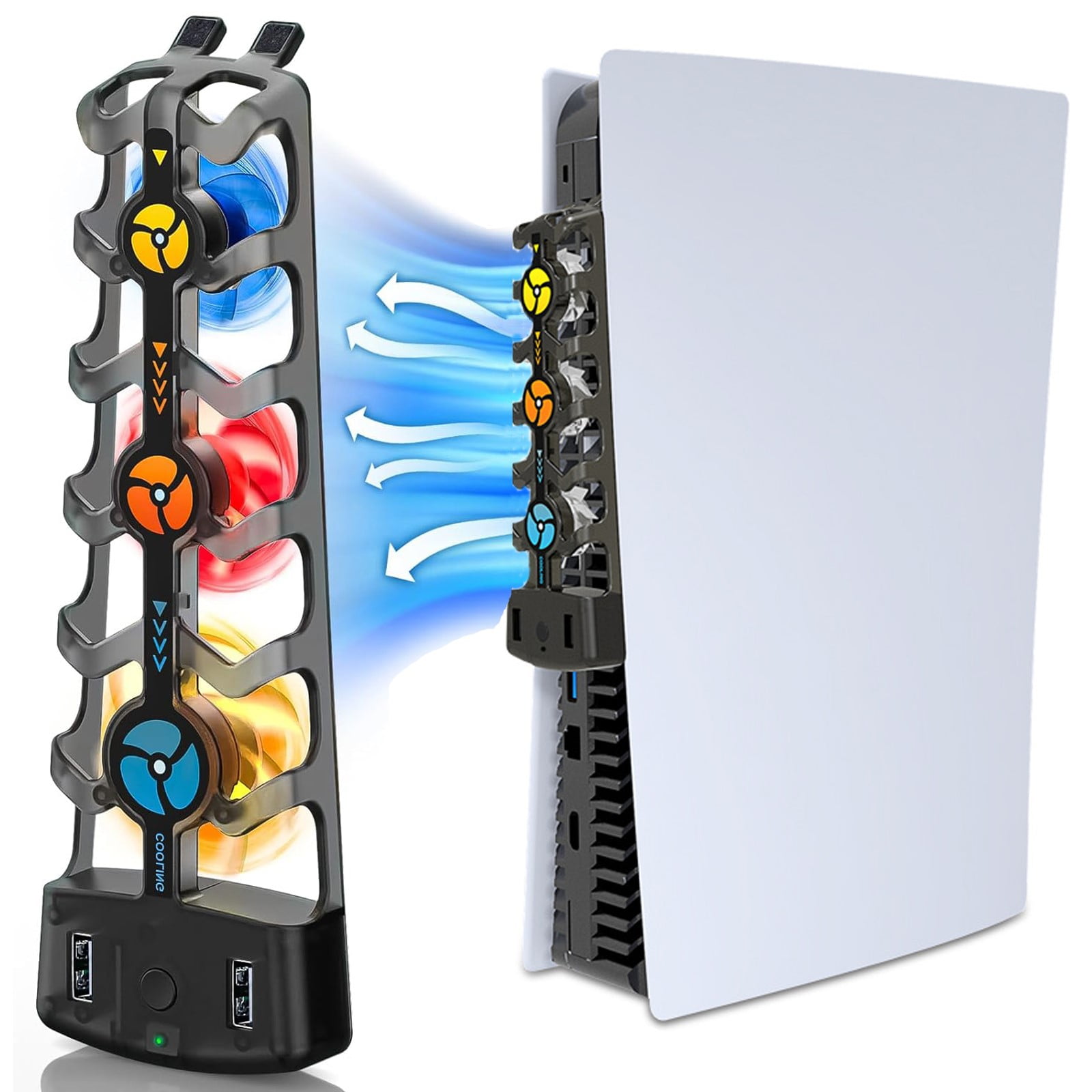 Genérico - Ventilador De Enfriamiento Para Ps5 Edición Disco Y Digital Con 3 Ventiladores Silenciosos De Velocidad Ajustable Y Luz Rgb, Accesorio De Sistema De Enfriamiento De Alta Eficiencia Con Hub Usb 2.0