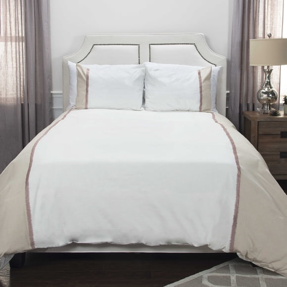 Juego de funda nórdica Rizzy Home BT4443, color blanco, marrón y neutro, 240 x 250 cm