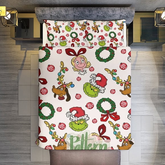 Christmas Grinch And Max 3 Pieces Duvet Cover Set Full Size Super Soft Fade Resistant Microfiber