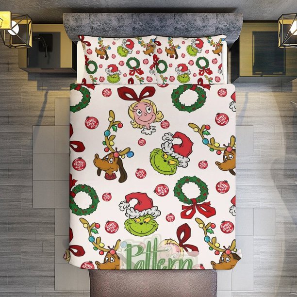Christmas Grinch And Max 3 Pieces Duvet Cover Set Full Size Super Soft Fade Resistant Microfiber