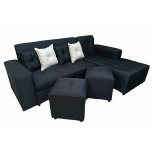 Vitelio - Sofa Grecia L 3 Cuerpos + 2 Puff Negro