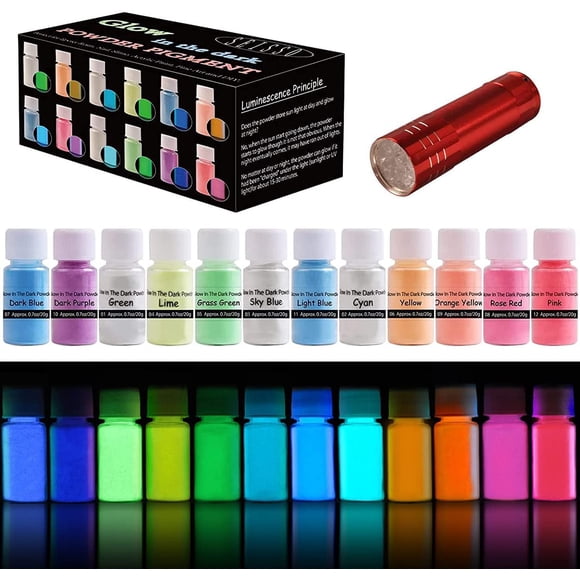 Polvo Pigmentado SEISSO 12 colores 20 g que brillan en la oscuridad