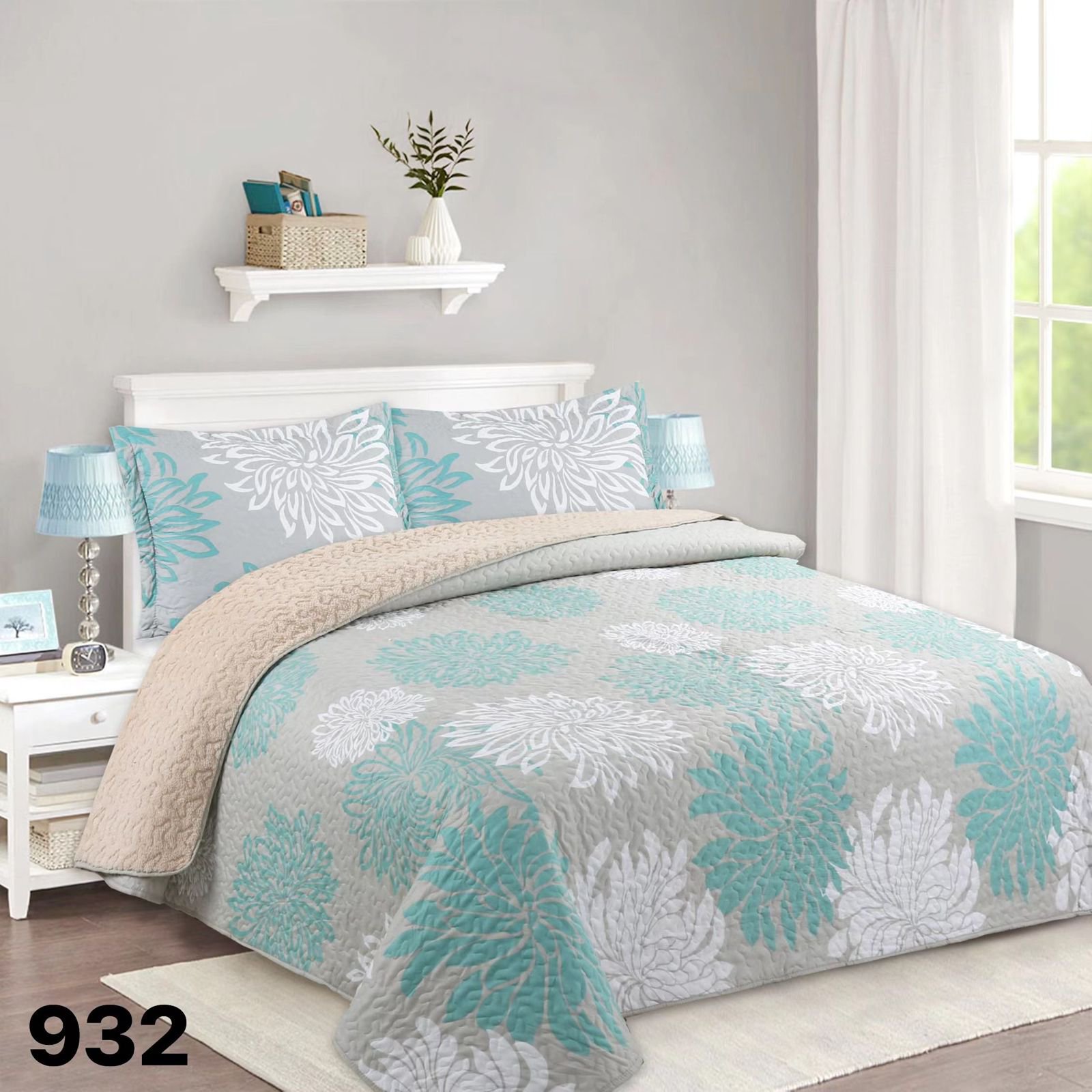 Genérico - Cubrecama Quilt Sherpa 2 Plazas - Gris Hojas M932