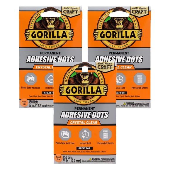 Adhesive Dots Gorilla Permanent de doble cara, transparente, 150 unidades